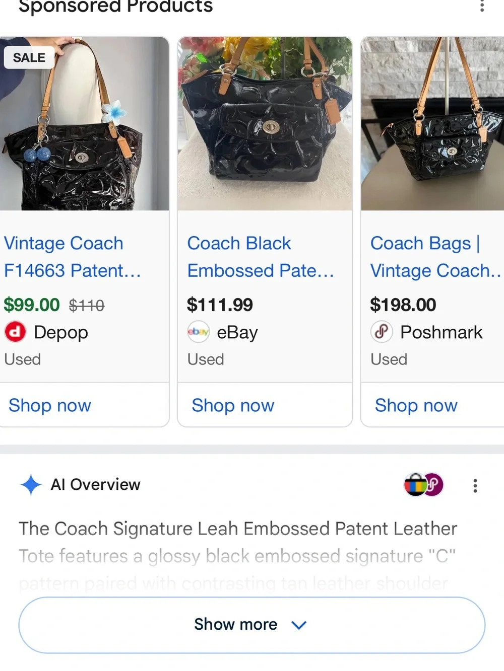 Coach Black Patent Tote with Tan Leather Handles